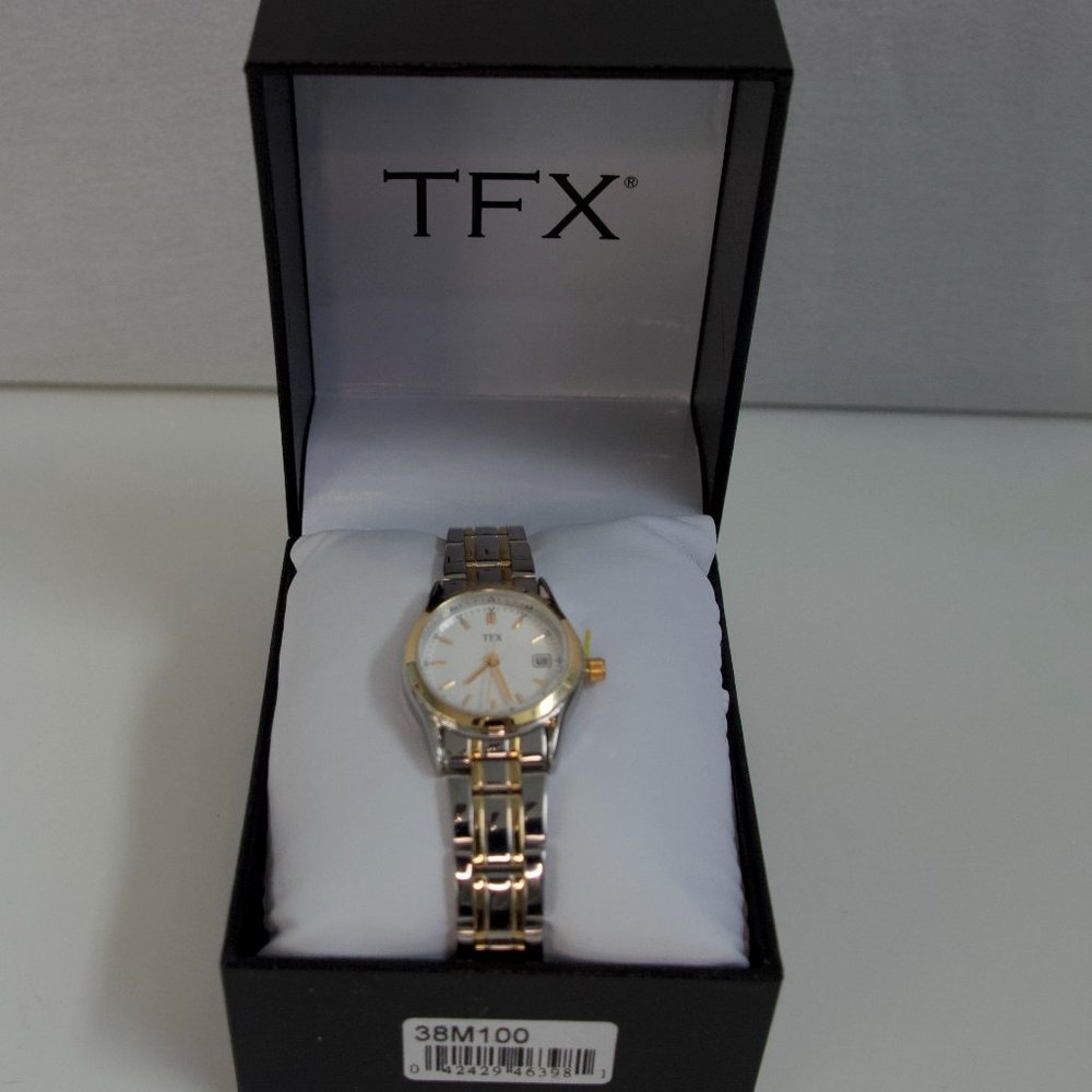 TFX by Bulova Silver Gold Tone Ladies women's Date Watch stainless 38M100 New